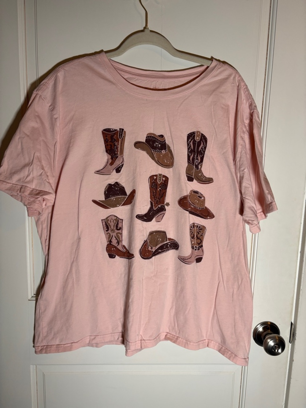 State of Mind Pink Short Sleeve Tee with Cowboy Boot & Hat Graphic